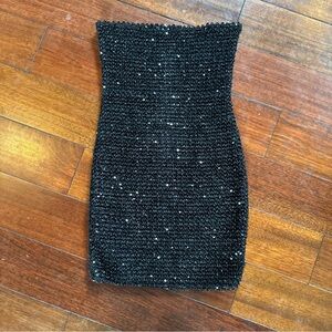 Forever 21 Sequin Stretch Mini Dress Size M Black Strapless Retro Y2k Glam Party